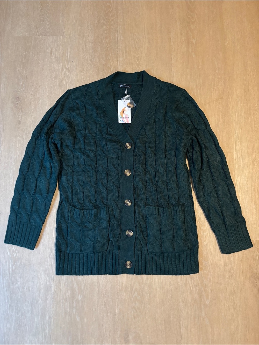 NWT PrettyGarden Green Cable Knit Button Front Cardigan Sweater size XL